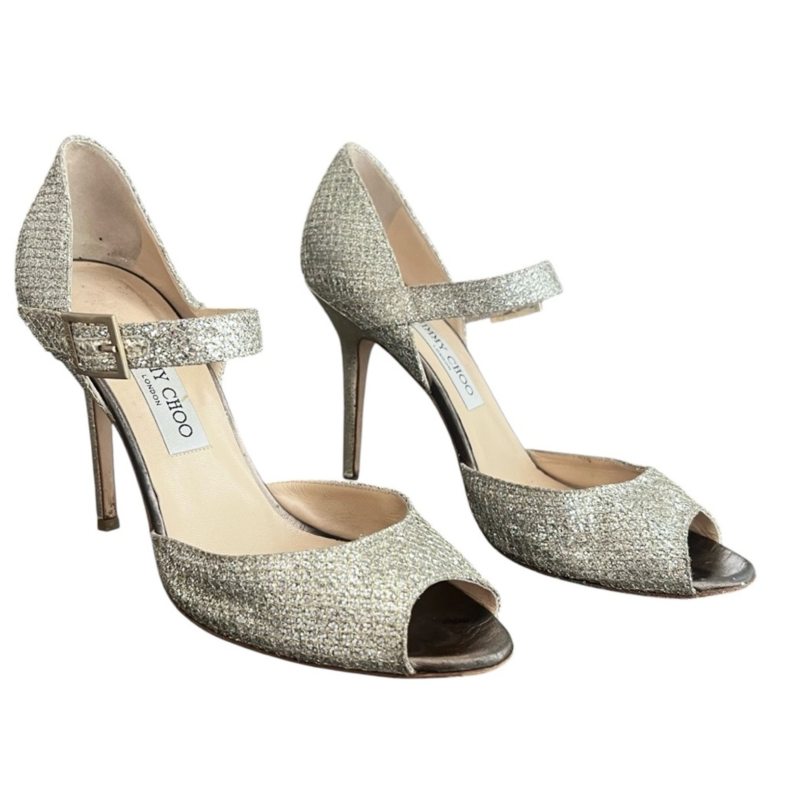 Jimmy Choo Women’s Champagne Glitter Mary Jane Pumps Peep Toe Heels Size 40